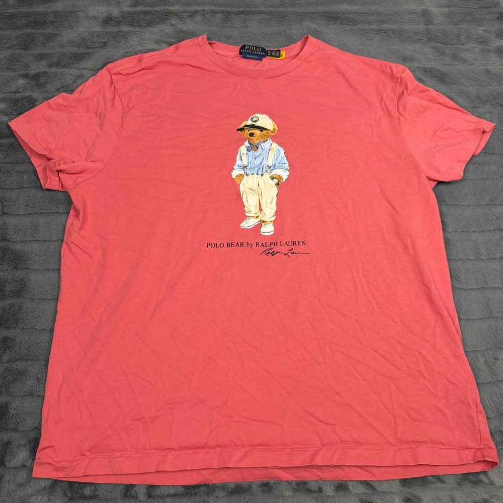 Polo Ralph Lauren Mens XL Polo Bear Graphic T-Shirt Coral Pink Classic Fit Tee
